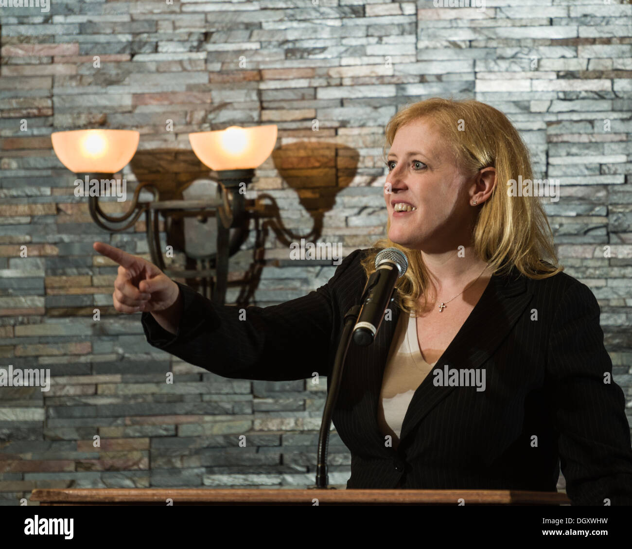 Lisa Raitt, Minister of Transport, speaking at a fundraising dinner, 2013-10-10, in Milton, Ontario, Canada. Stock Photo