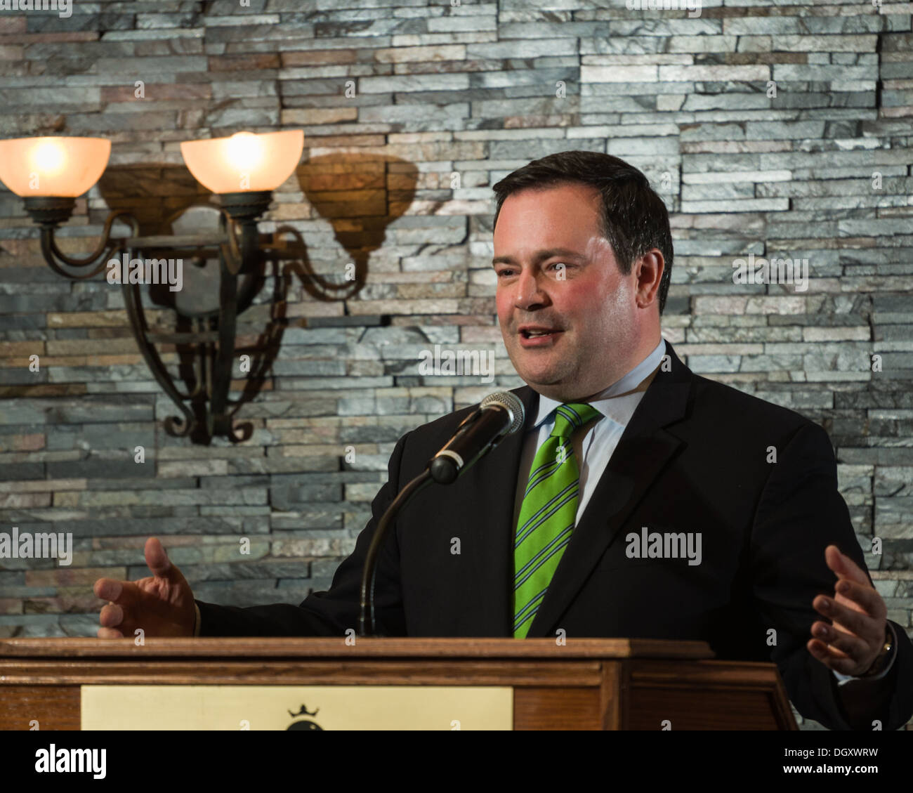 Jason Kenney speaking at a fundraising dinner, 2013-10-10, in Milton, Ontario, Canada Stock Photo