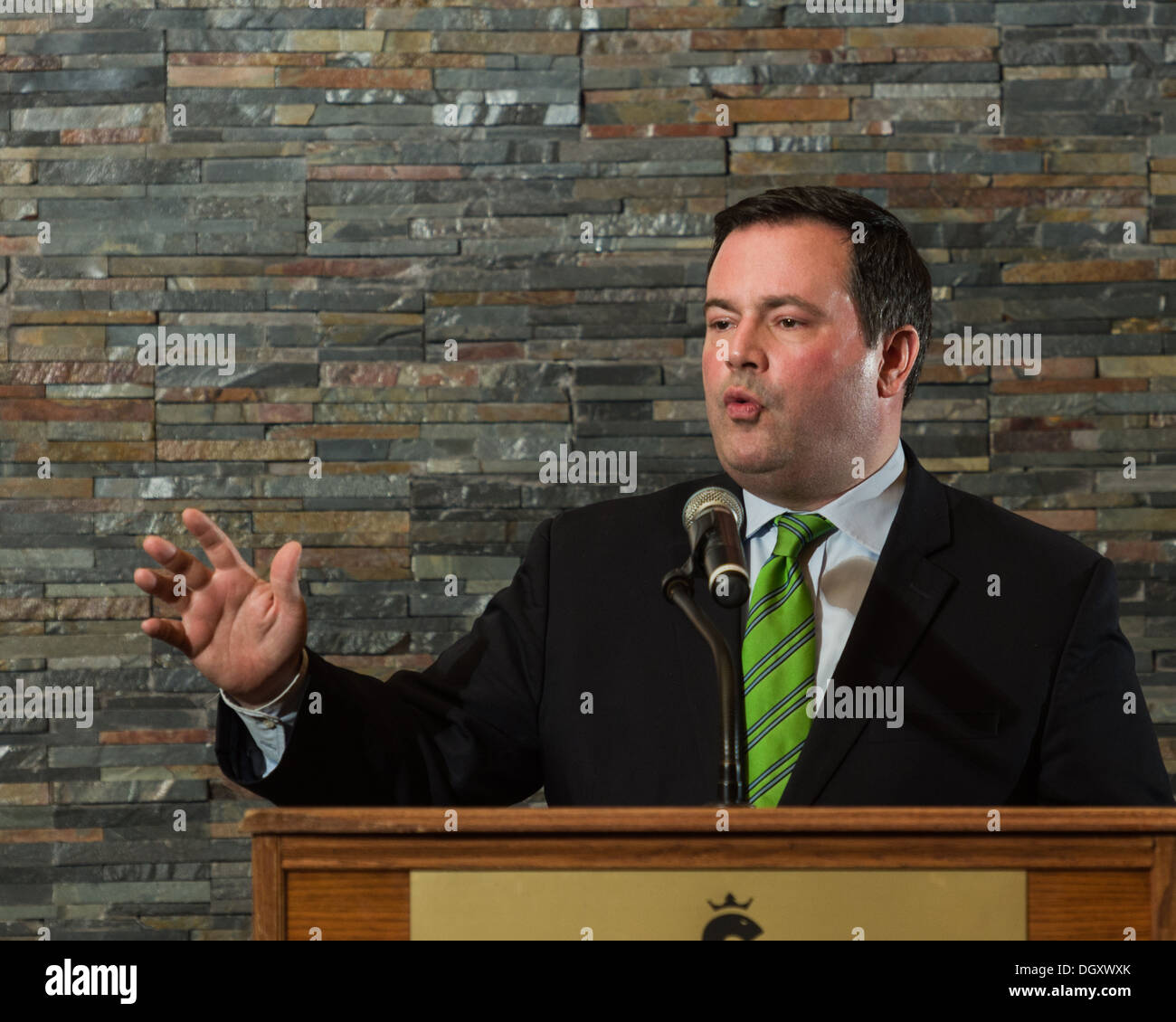 Jason Kenney speaking at a fundraising dinner, 2013-10-10, in Milton, Ontario, Canada Stock Photo