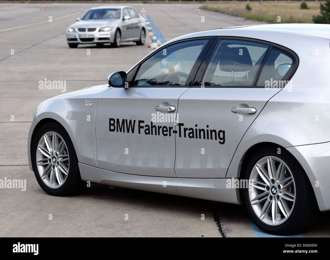 BMW driver safety training in a BMW 3, Templin, Brandenburg Stock Photo