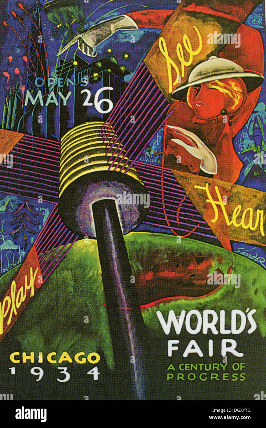 1934 Chicago Illinois World/'s Fair Art Travel Advertisment Poster Print