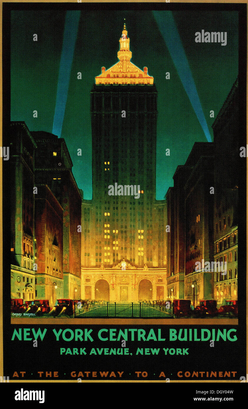 New York Central Building on Park Avenue vintage travel poster, 1930
