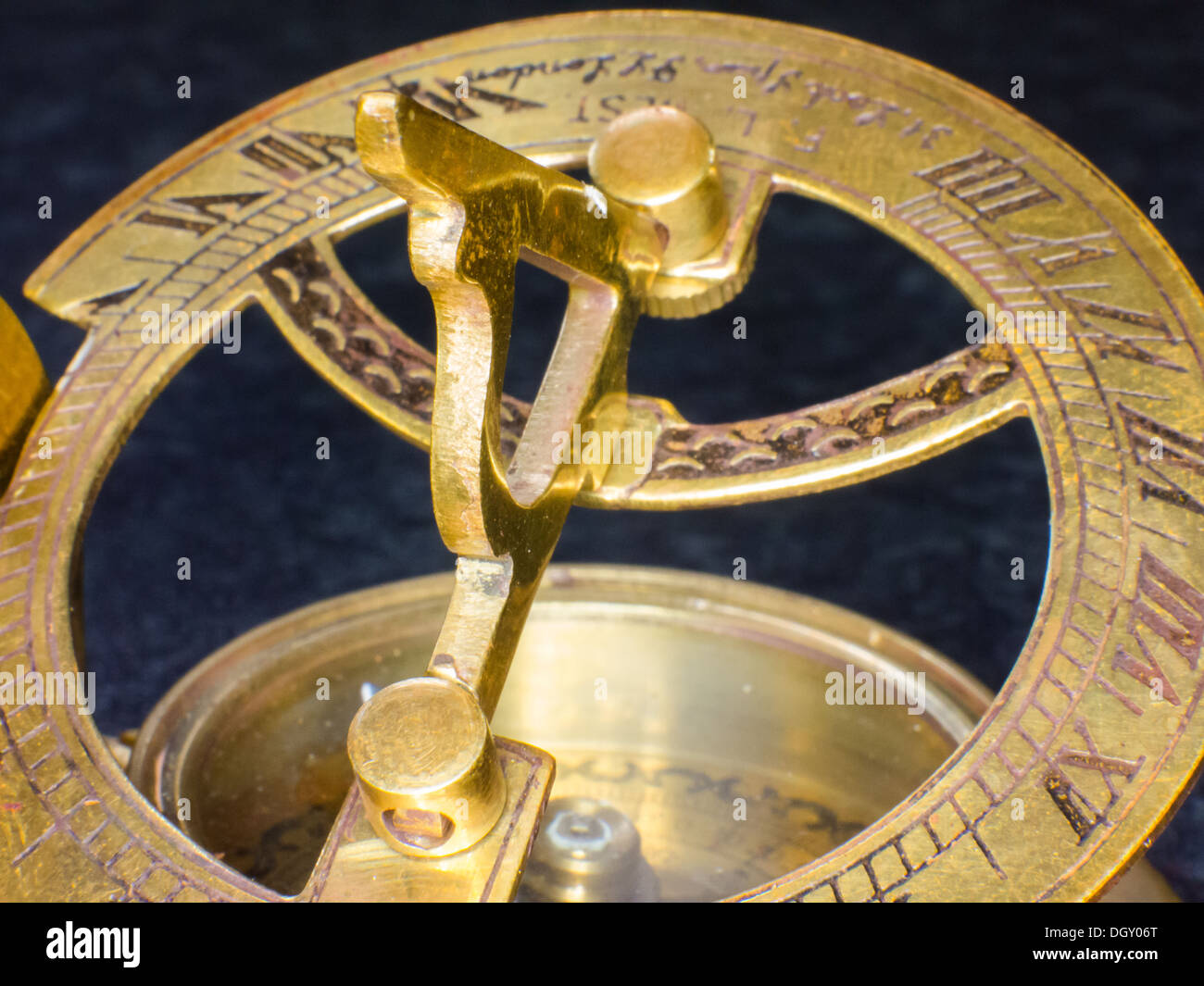 Old copper sextant and compass Stock Photo