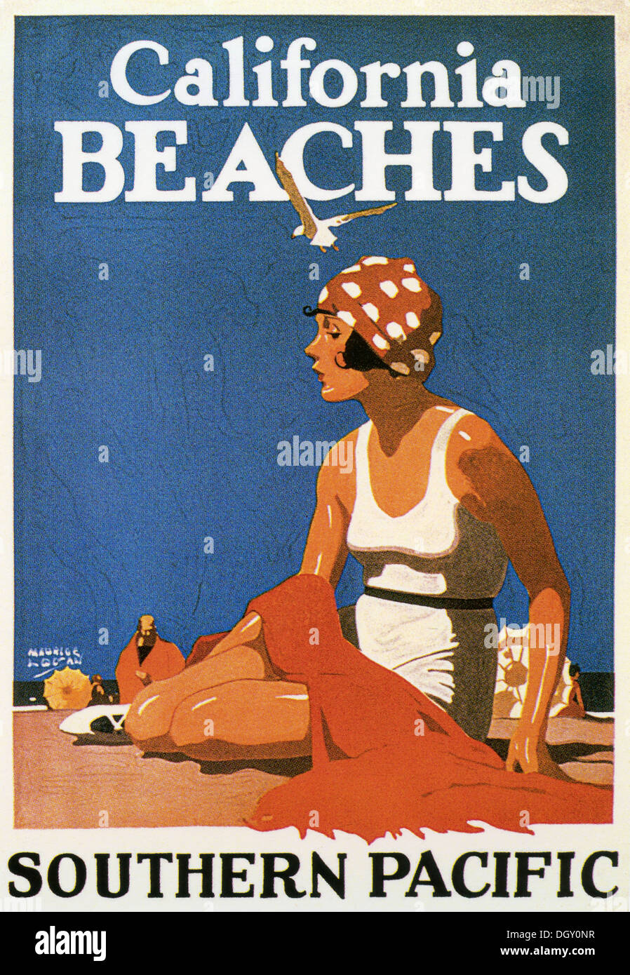 California Beaches for Southern Pacific vintage travel poster, 1923 - Editorial use only. Stock Photo