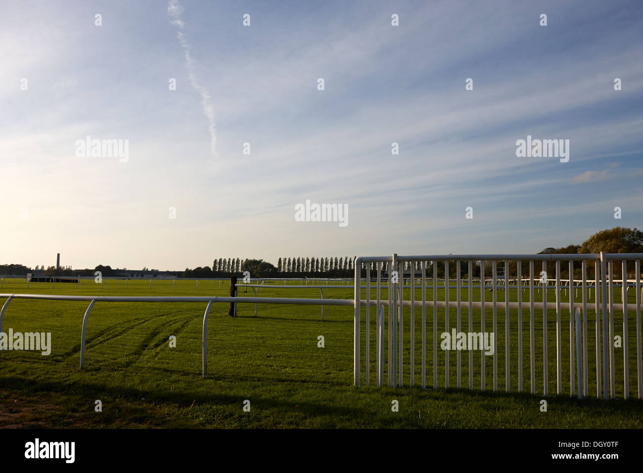 rails and barriers on aintree racecourse merseyside england Stock Photo