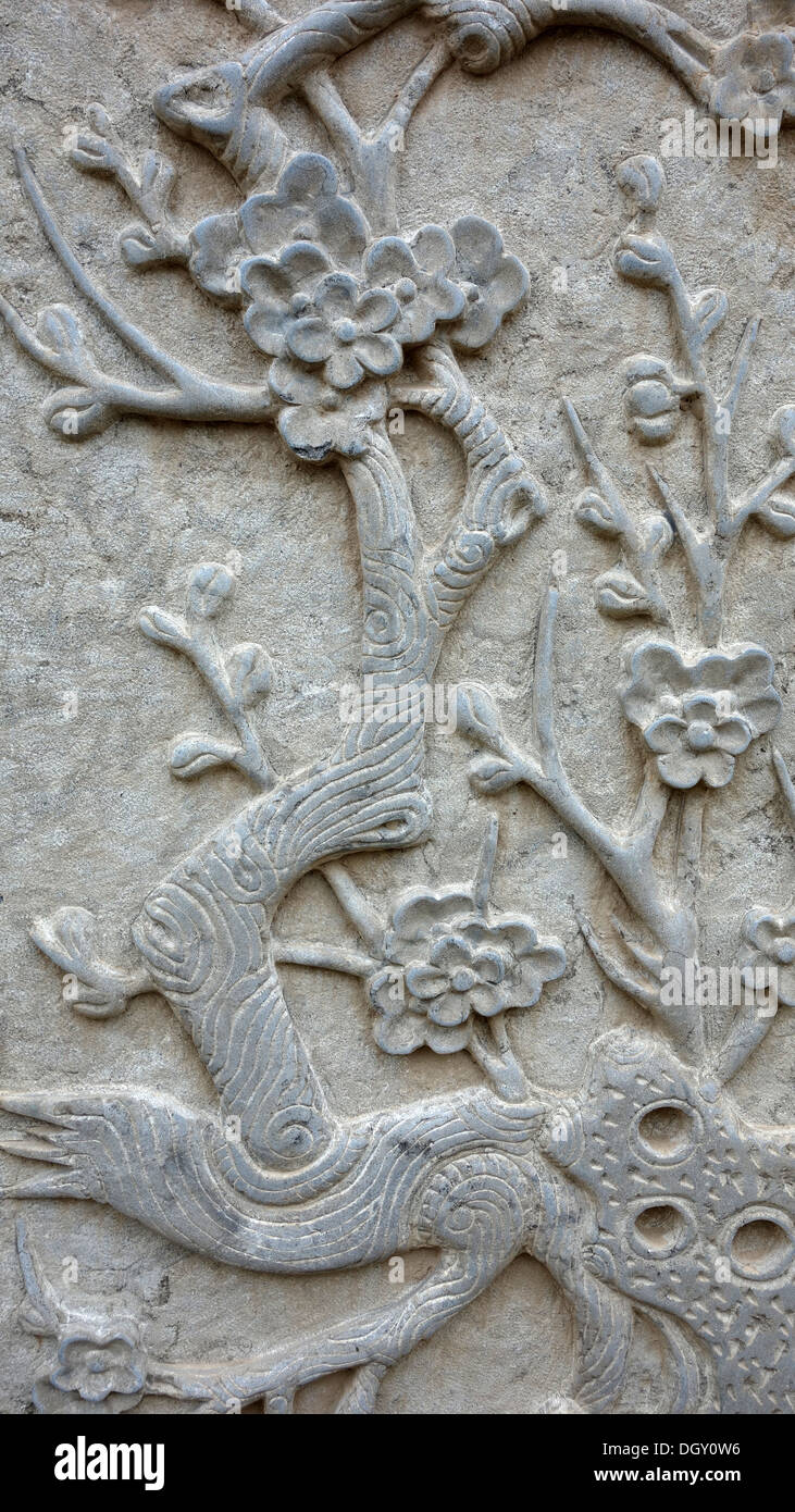 Stone carving art of flowers Stock Photo