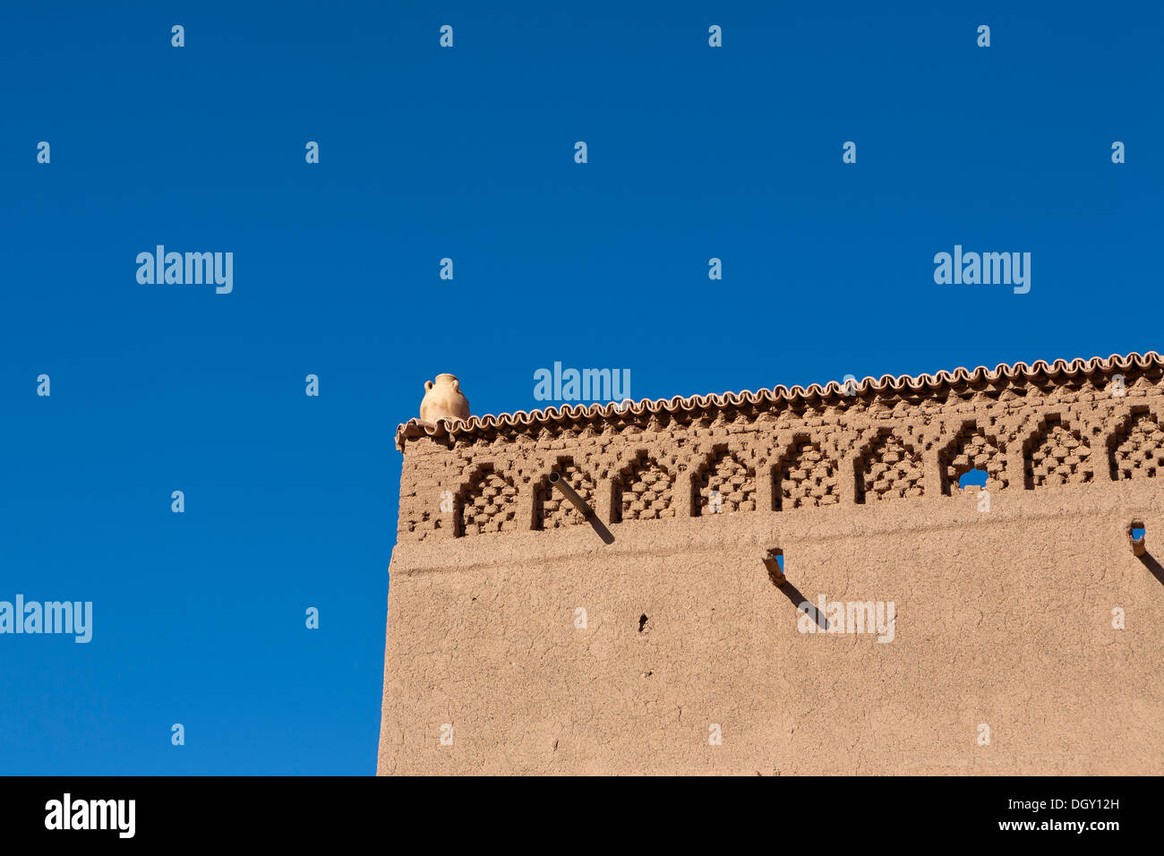 Detail of corner of traditional building in the Draa Valley, Southern Morocco, North Africa Stock Photo