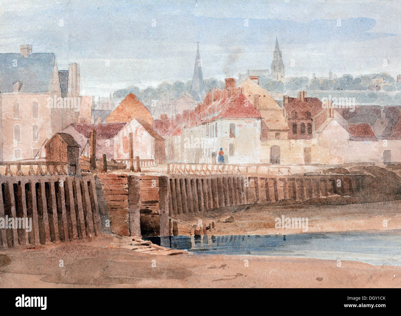 Richard Parkes Bonington, Boulogne Harbor 1823 Watercolor on paper. Yale Center for British Art, New Haven, USA. Stock Photo
