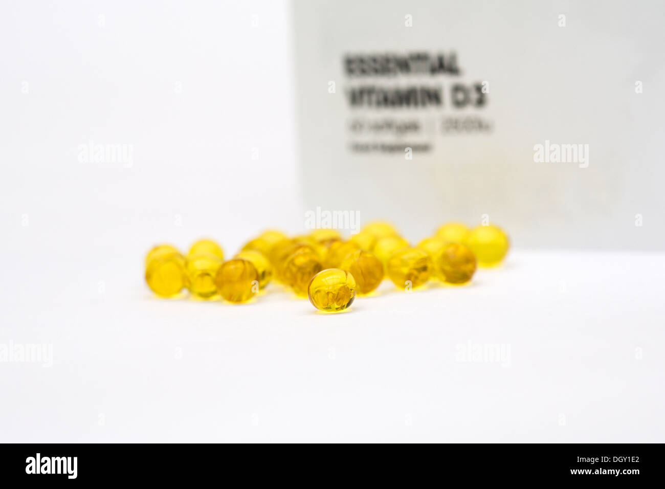 Vitamin D3 soft gel capsules on a white background Stock Photo Alamy