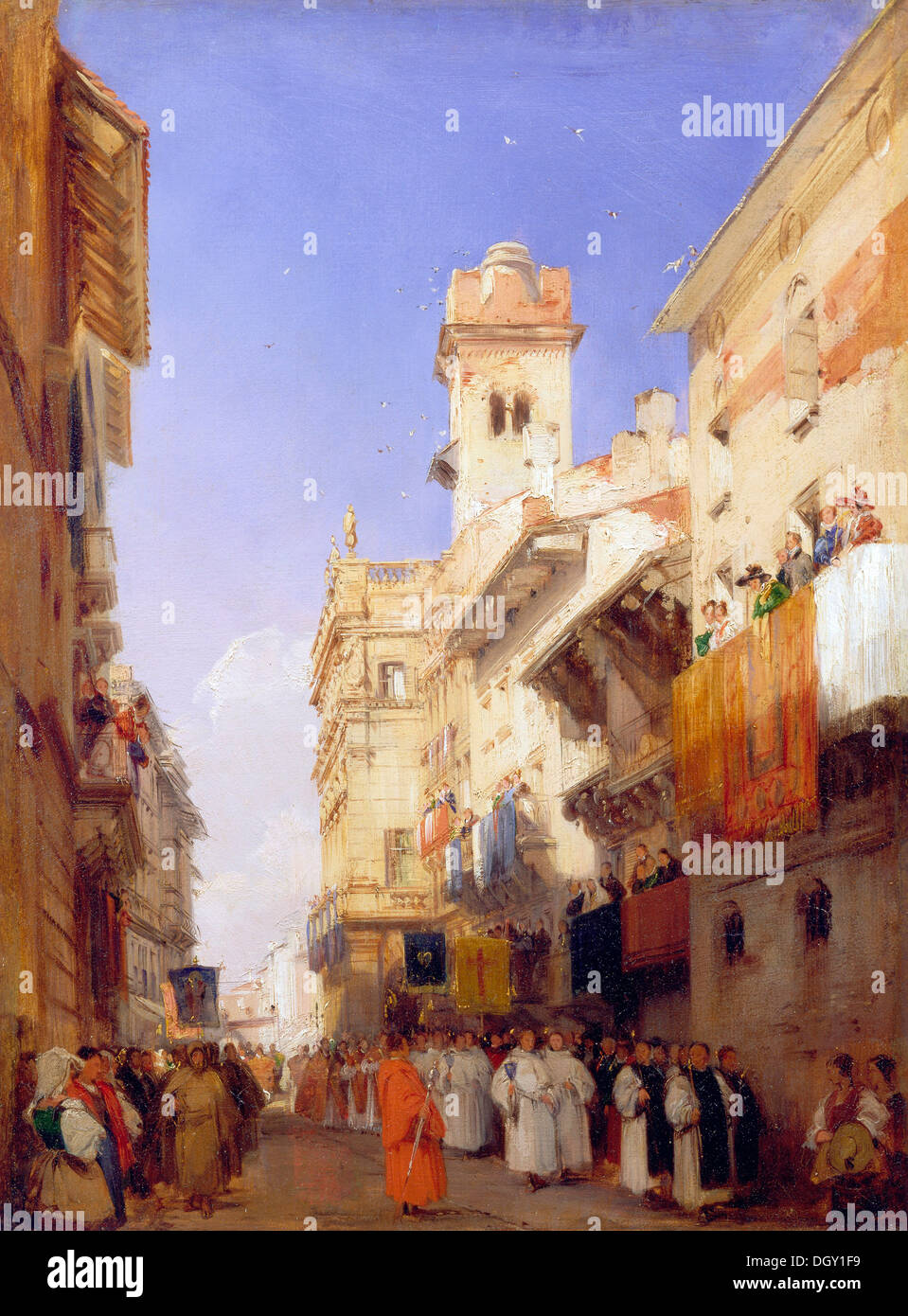 Richard Parkes Bonington, Corso Sant'Anastasia, Verona 1828 Oil on millboard. Yale Center for British Art, New Haven, USA. Stock Photo