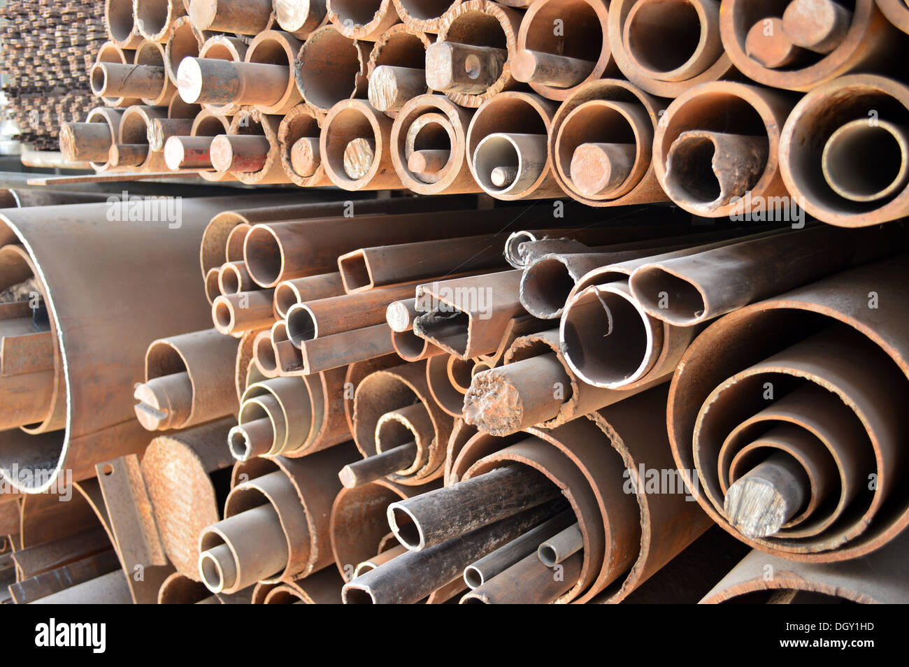 Stack of Steel Pipe ends Stock Photo