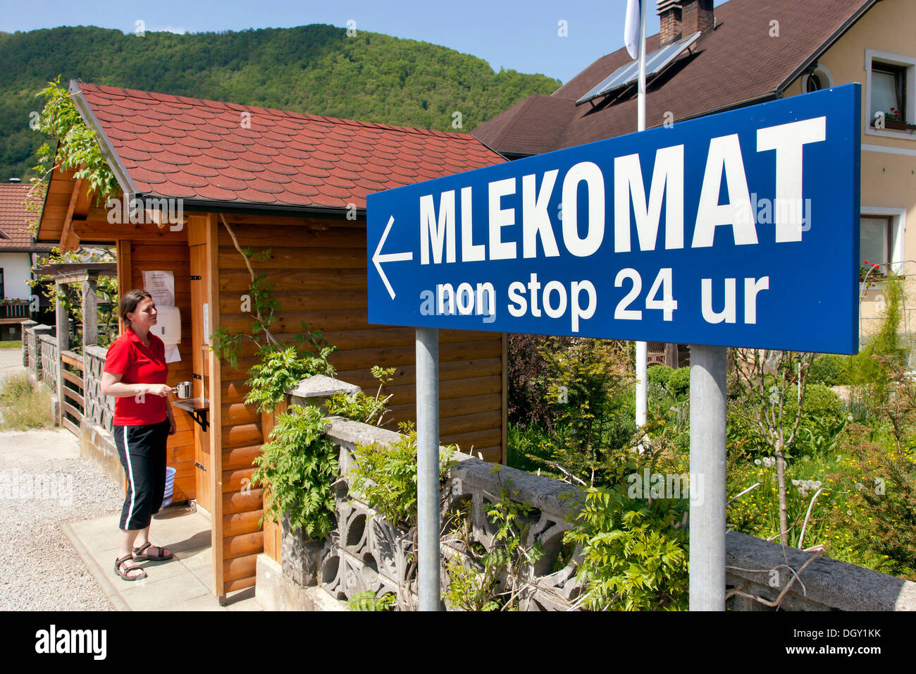 Milk vending machine with fresh milk, Novo Mesto, Slovenia, Europe Stock Photo
