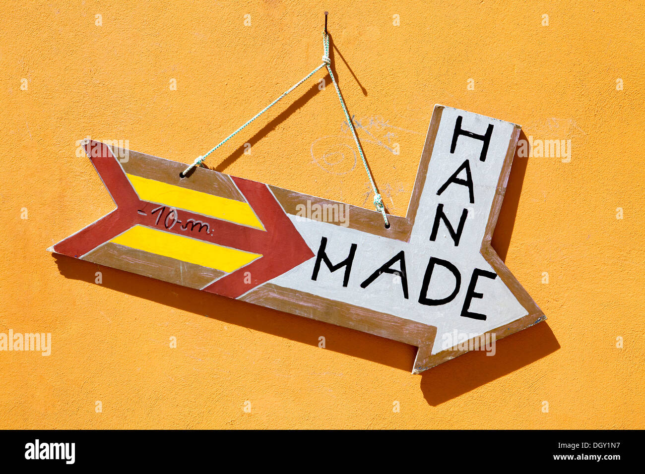 Sign, 'Hand Made' for a souvenir store, Rovinj, Rovingo, Istria, Croatia, Europe, Rovinj, Croatia Stock Photo