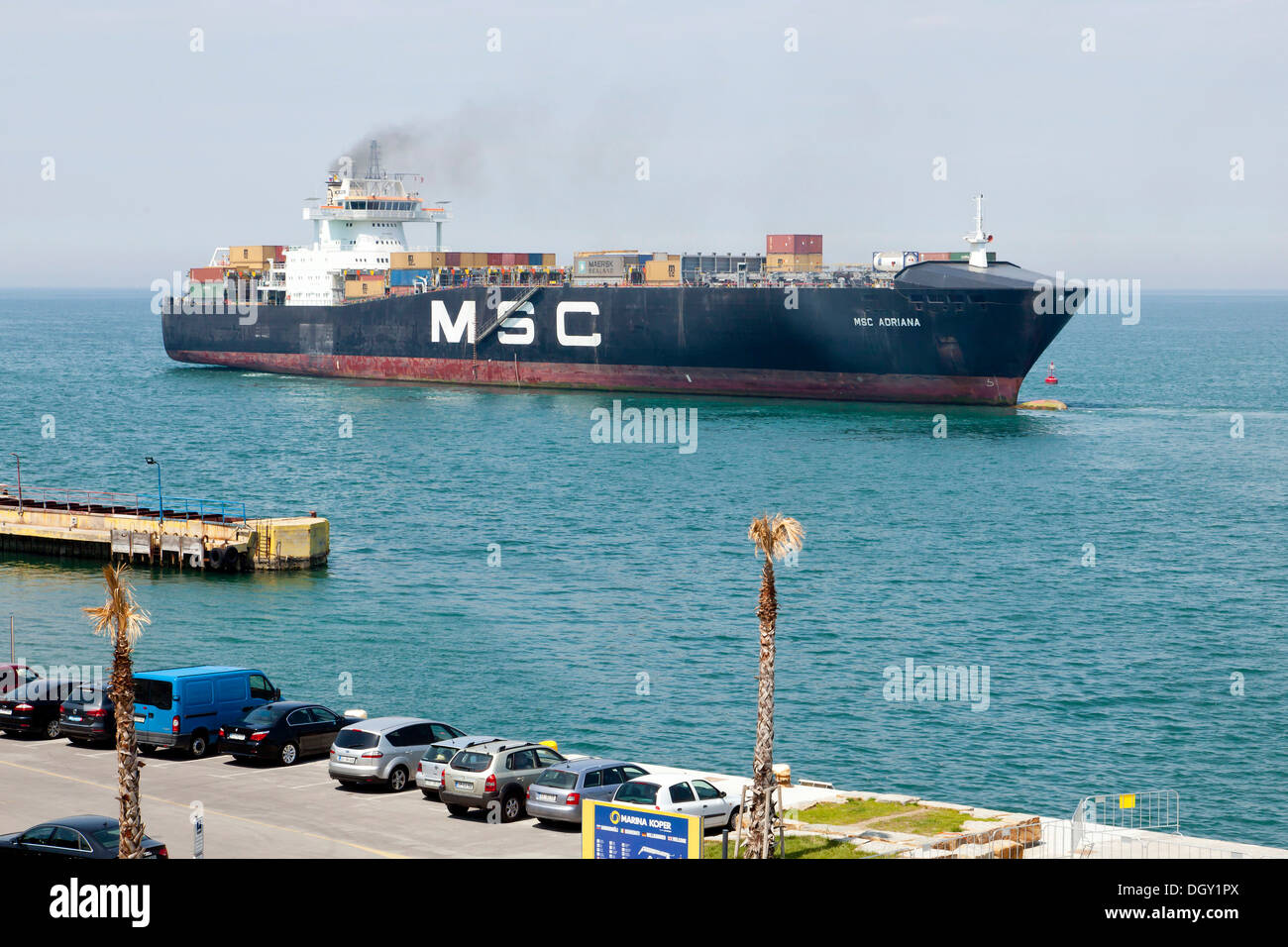 Cargo ship, MSC Adriana, departing from the port of Koper, Slovenia, Europe, Koper, Slovenian Littoral, Slovenia Stock Photo
