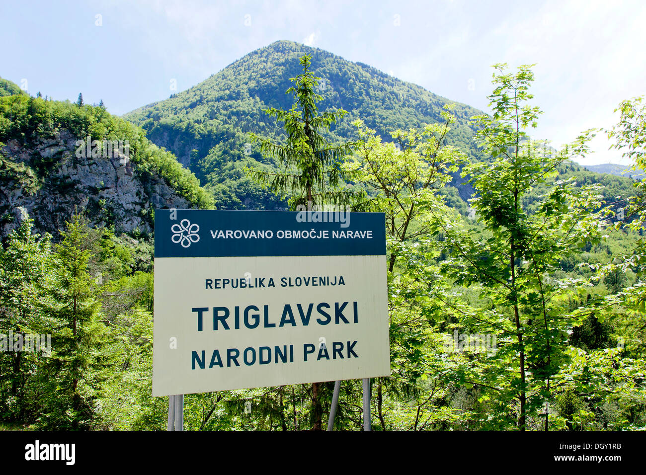 Sign, Triglav National Park, Julian Alps, near Bovec, Slovenia, Europe Stock Photo