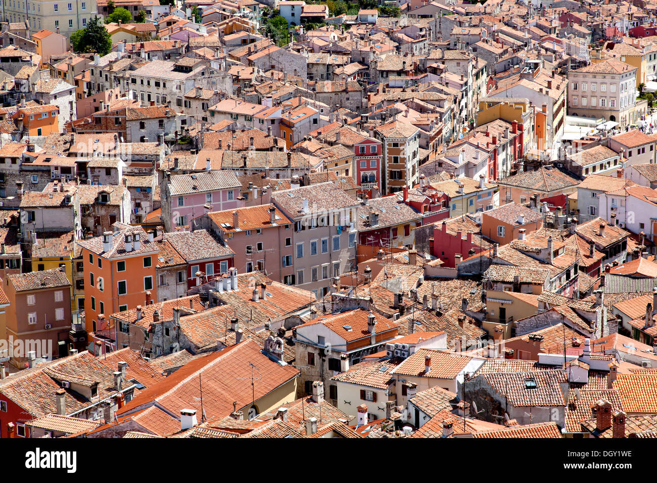 View from the bell tower of the Parish Church of St. Euphemia over the historic town centre of Rovinj, Rovingo, Istria, Croatia Stock Photo