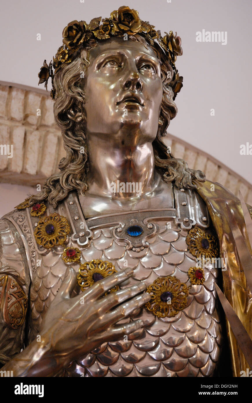 Silver statue of a Sicilian nobleman with precious stones, Museo Statale, Mileto Calabria, Italy, Europe Stock Photo
