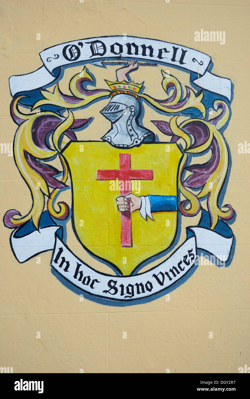 Coat of arms of the O'Donnell family on a house wall, Ratmelton, County Donegal, Ireland, Europe Stock Photo
