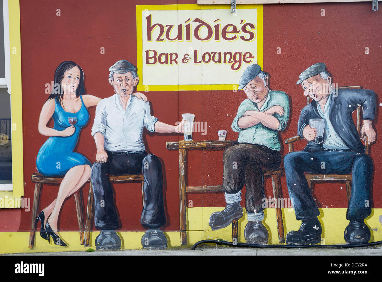 Huidi's Bar and Lounge, wall painting at a pub, Ruthmullan, County Donegal, Ireland, Europe Stock Photo