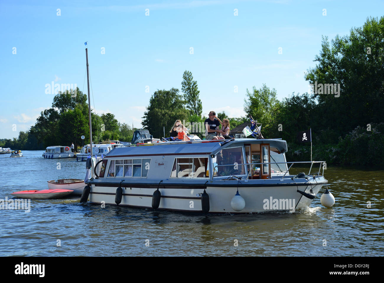 Boating on River Bure, Horning, Norfolk Broads, Norfolk, England, United Kingdom Stock Photo