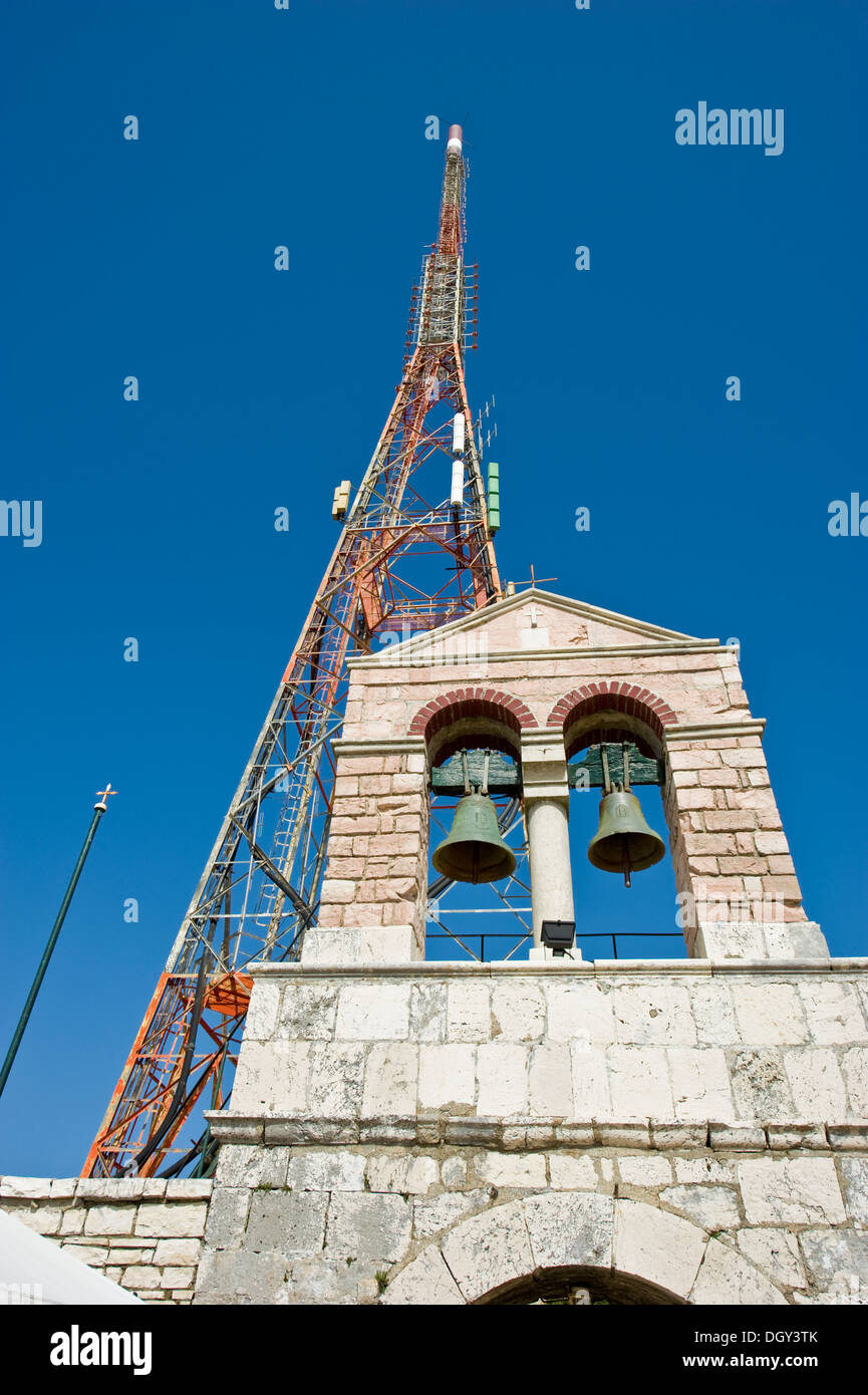 Old church and monastery on top of Mount Pantokrator, 906 meters a.s.l. on Corfu Island off the coast of Albania. Stock Photo