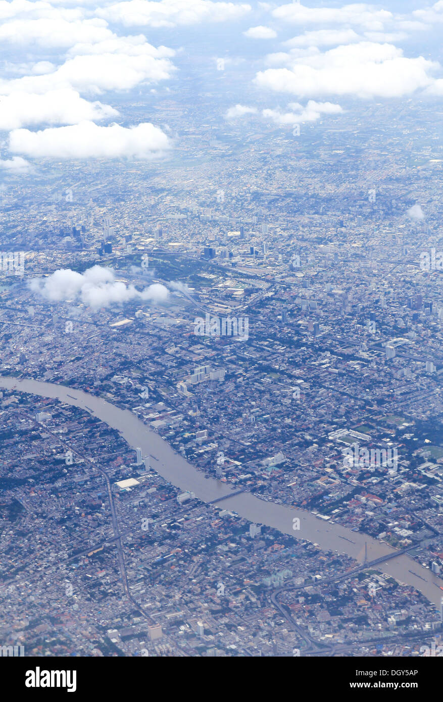 Kind on a city from an airplane from the height of bird flight. Stock Photo