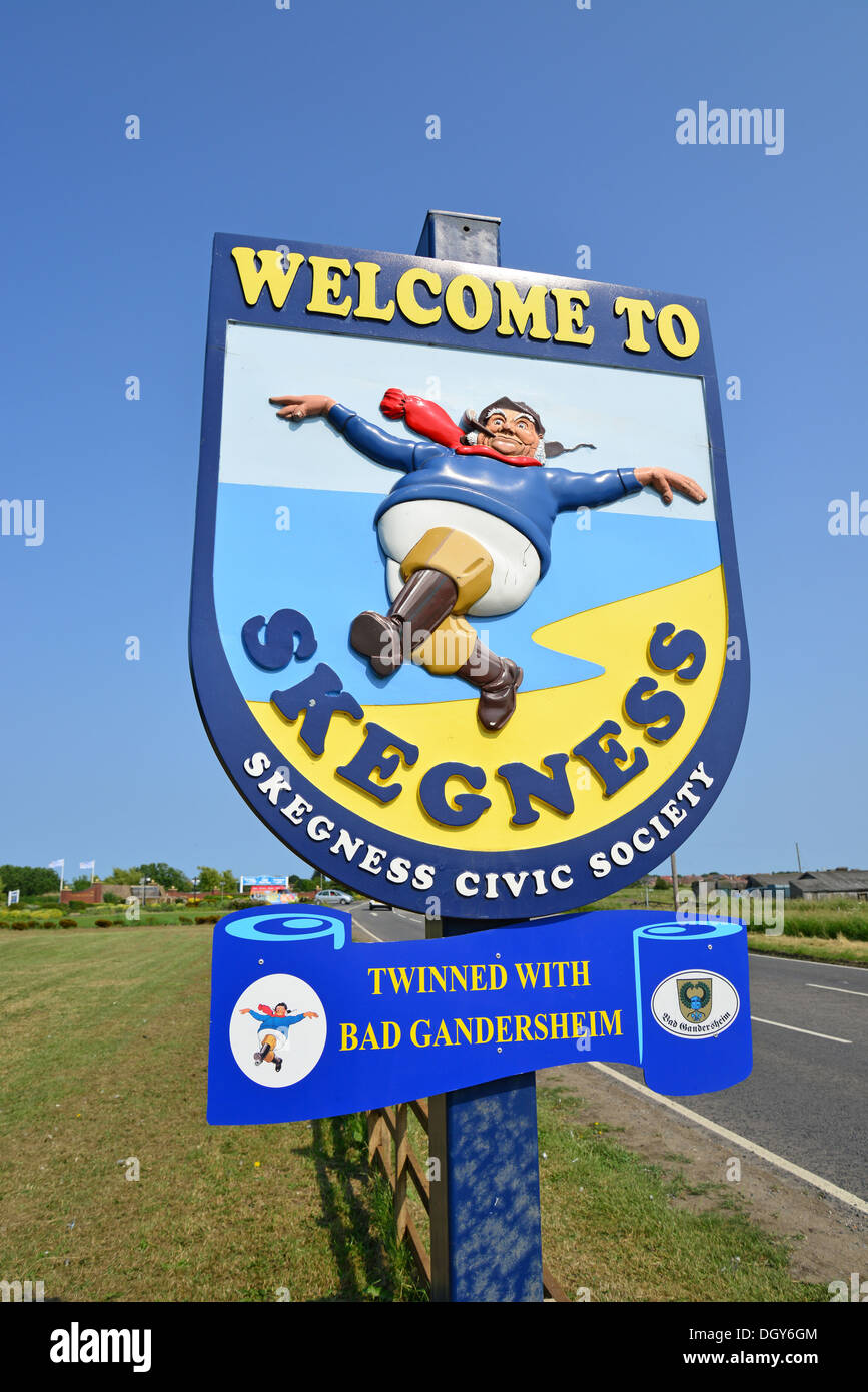 The Jolly Fisherman to Skegness' sign, Skegness, Lincolnshire, England, United Kingdom