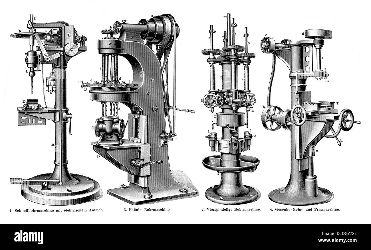 Display chart with drills, from Meyers Konversations-Lexikon encyclopaedia, 1897 Stock Photo