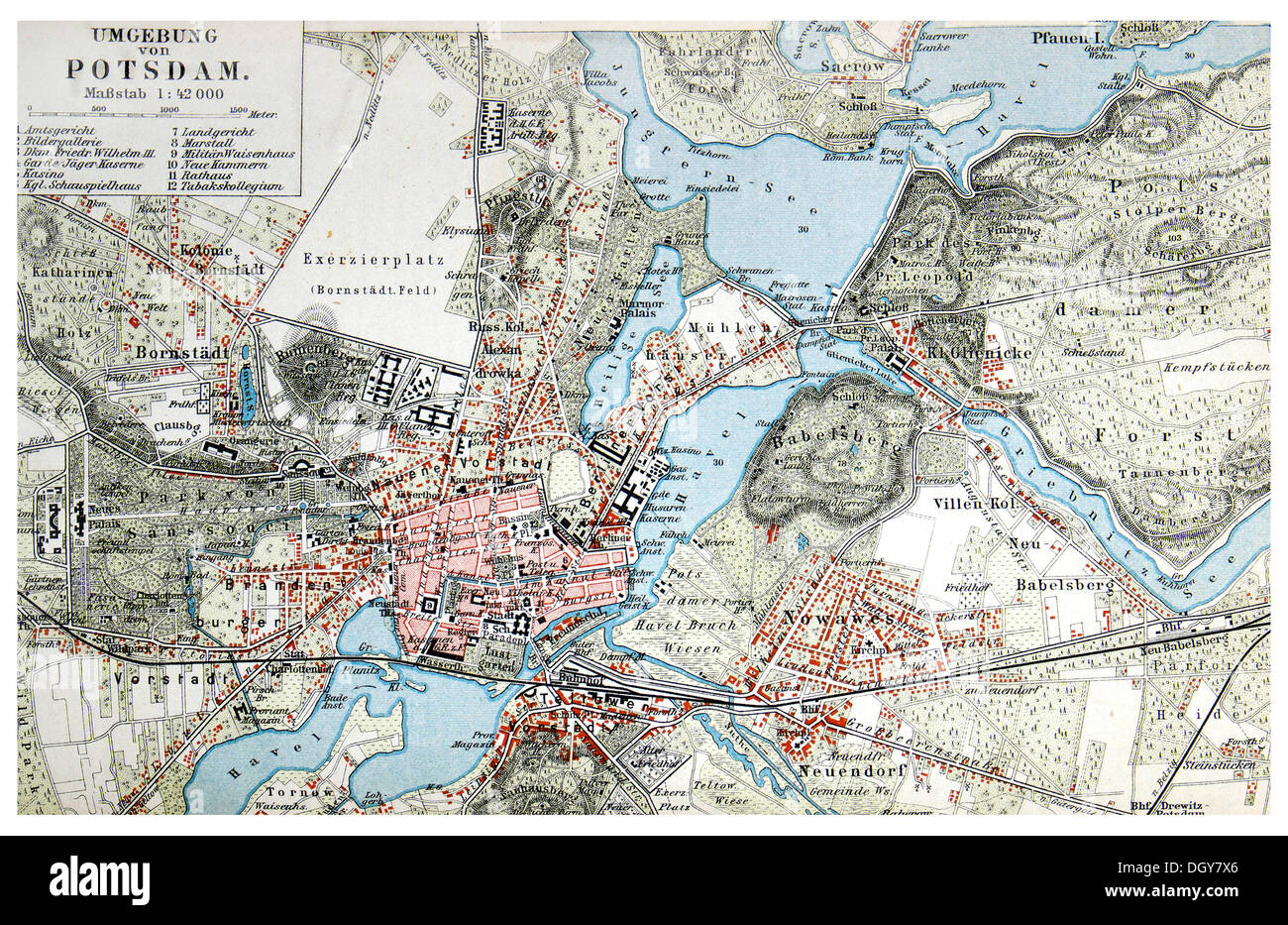 Map of the area surrounding Potsdam, from Meyers Konversations-Lexikon encyclopaedia, 1897 Stock Photo