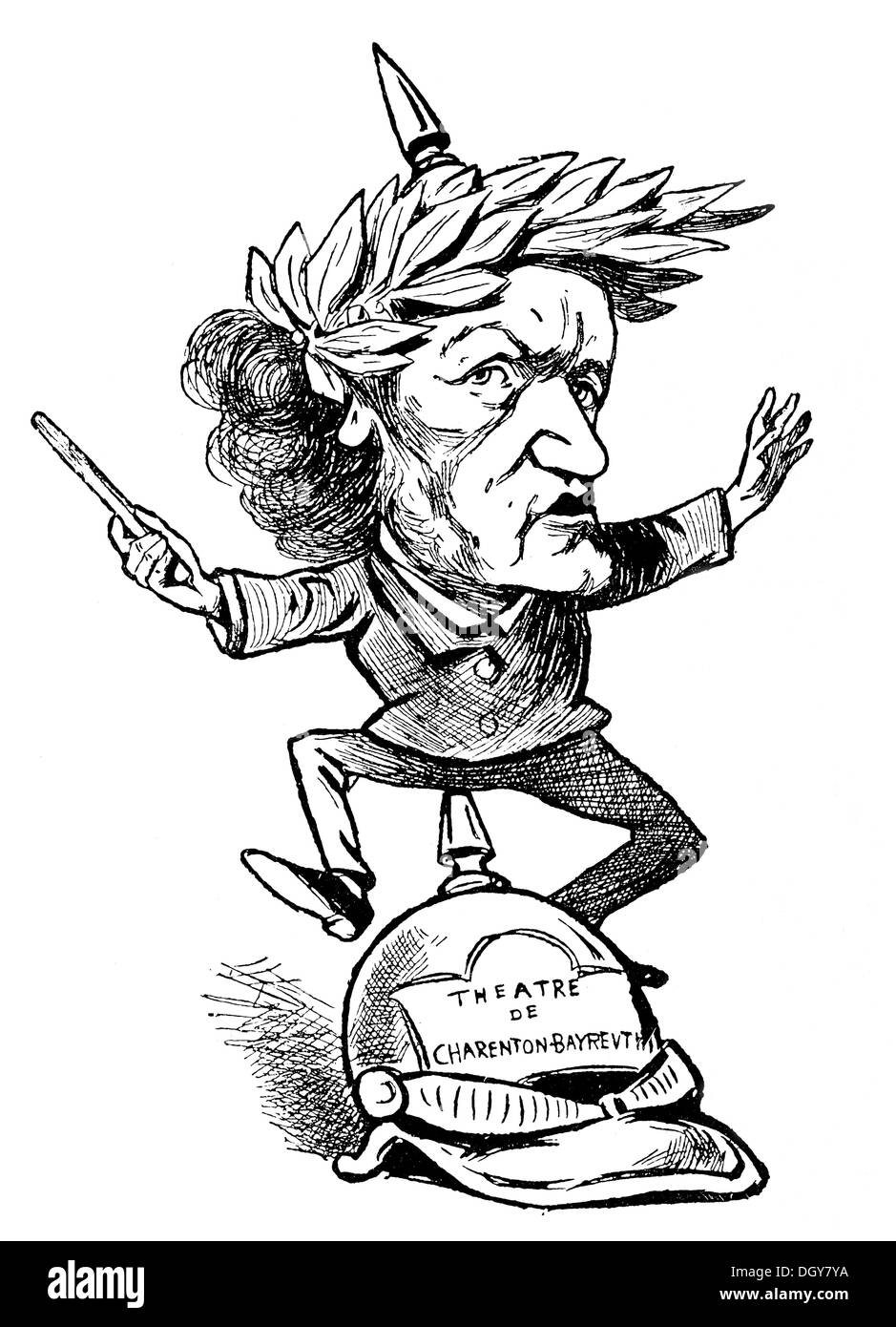 Caricature of Richard Wagner, August 1876, illustration from the yearbook 'Moderne Kunst in Meisterholzschnitten', German for Stock Photo