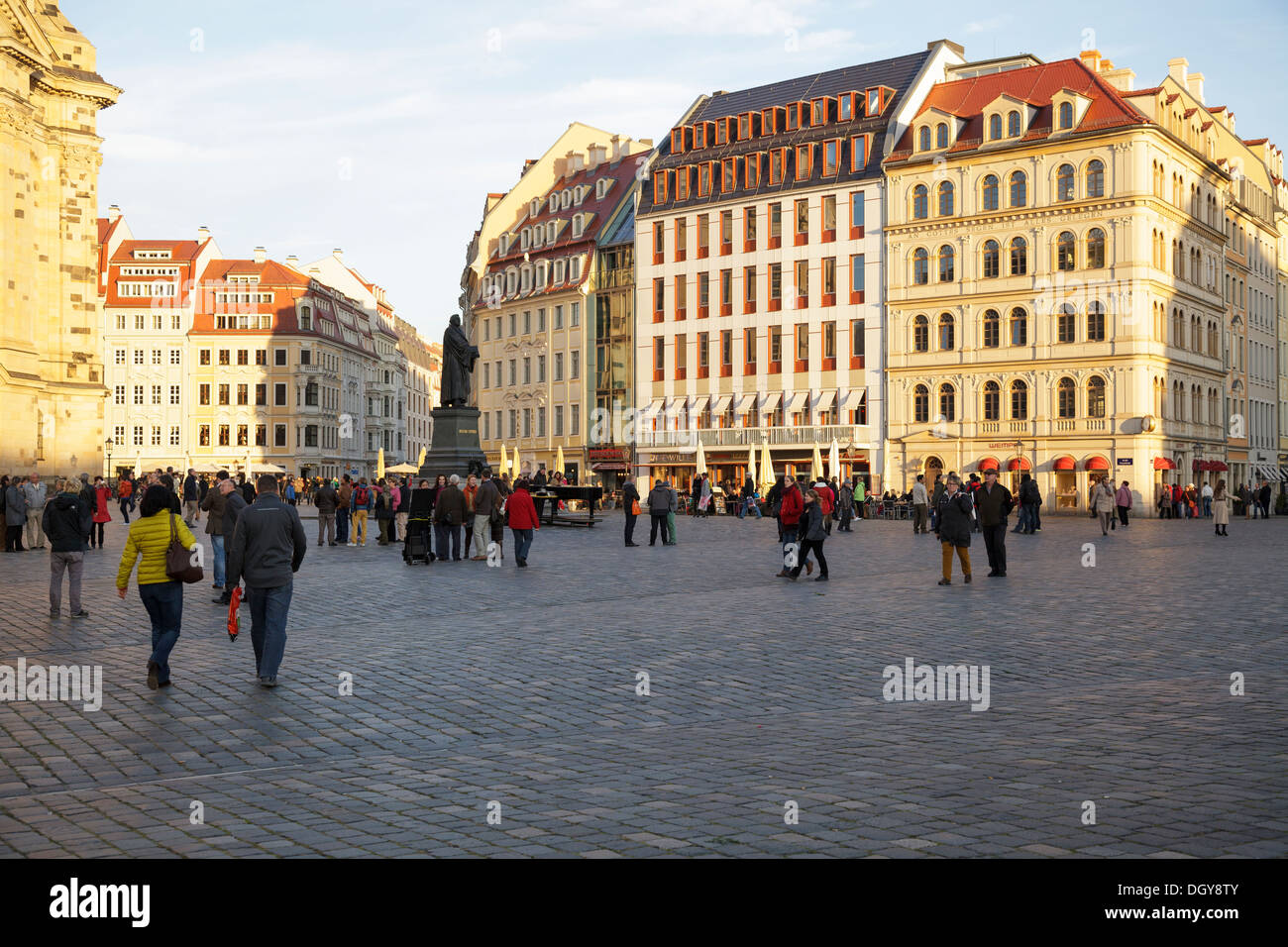 An der Frauenkirche square with old buildings, Dresden, Saxony, Germany Stock Photo