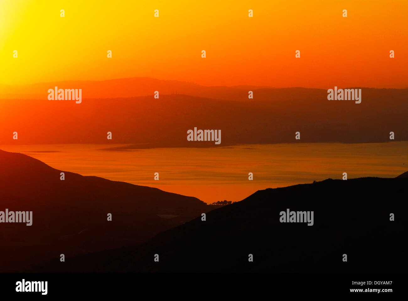 Sea of Galillee, Sunset landscape in northern Israel Stock Photo