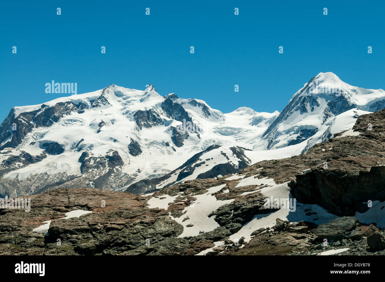 Monte Rosa from Trockener Steg, near Zermatt, Switzerland Stock Photo