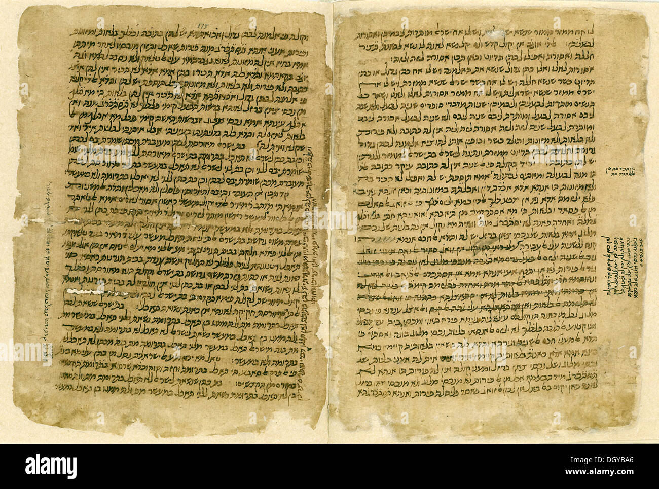 5639. Pages from Mishnah commentary in Judeo-Arabic script dating from the 12th. C. Stock Photo