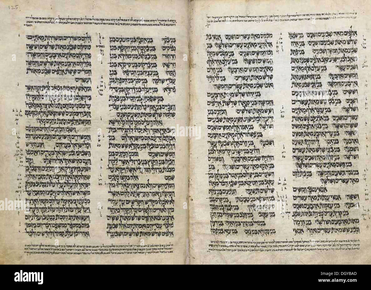 5645. The Hebrew Bible written on parchment by Joseph Ben Benaya, Yemen 1485-6. Pic: page from Ketuvim, (Hagiographa, “Writings”) Stock Photo
