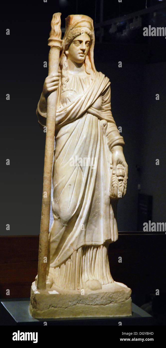 5697. Marble statue of the Greek Goddess Kore or Persephona, goddess of agriculture. The statue dating from the 2nd. C. AD was found in Samaria next to the city theater. Stock Photo