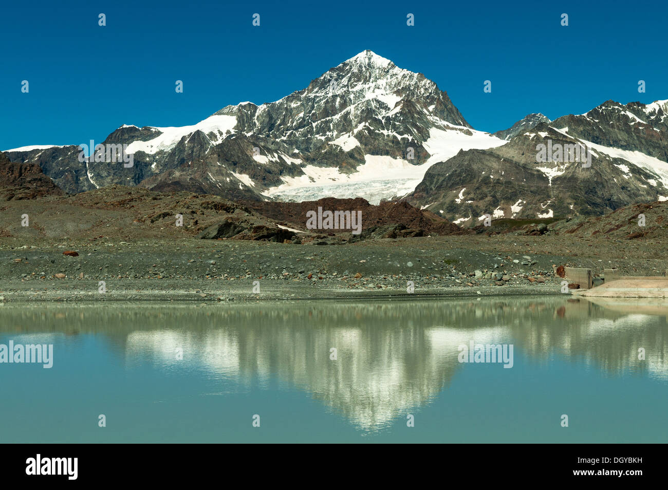 Wandfluehorn Reflection from Trockener Steg, near Zermatt, Switzerland Stock Photo
