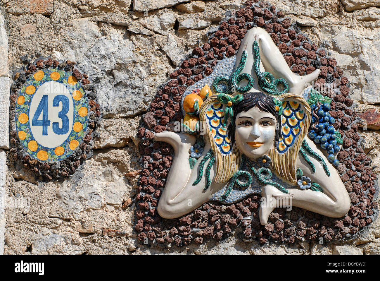 The symbol of Sicily, a girl's head surrounded by snakes and small