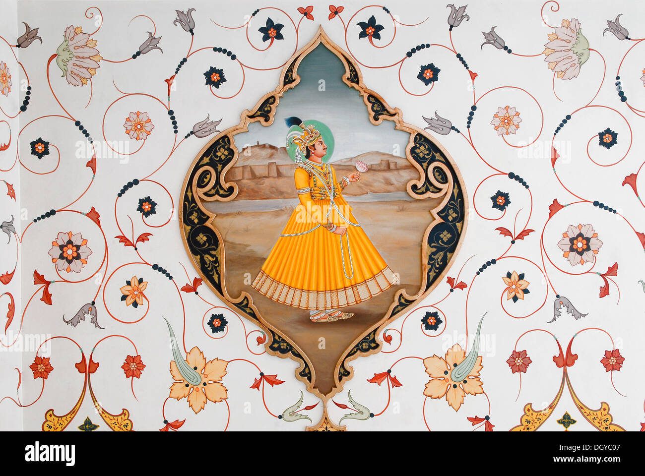 Rajput, wall painting, Rambagh Palace Hotel, Rajasthan, India, Asia Stock Photo