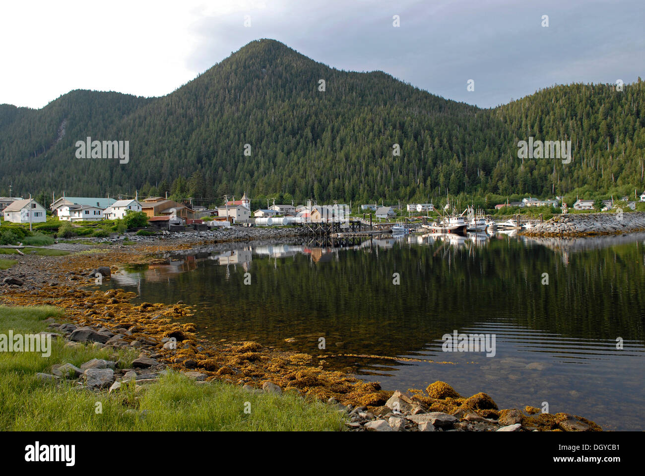 First Nation village of the Gitga'ata people, Tsimshian, Hartley Bay, British Columbia, Canada, North America Stock Photo