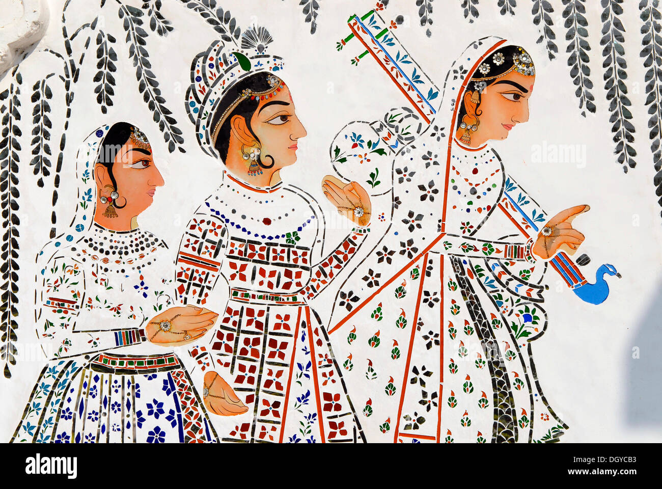 Wall Decoration Motif Of Indian Women Taj Lake Palace Heritage Hotel Lake Pichola Udaipur Rajasthan North India India Stock Photo Alamy