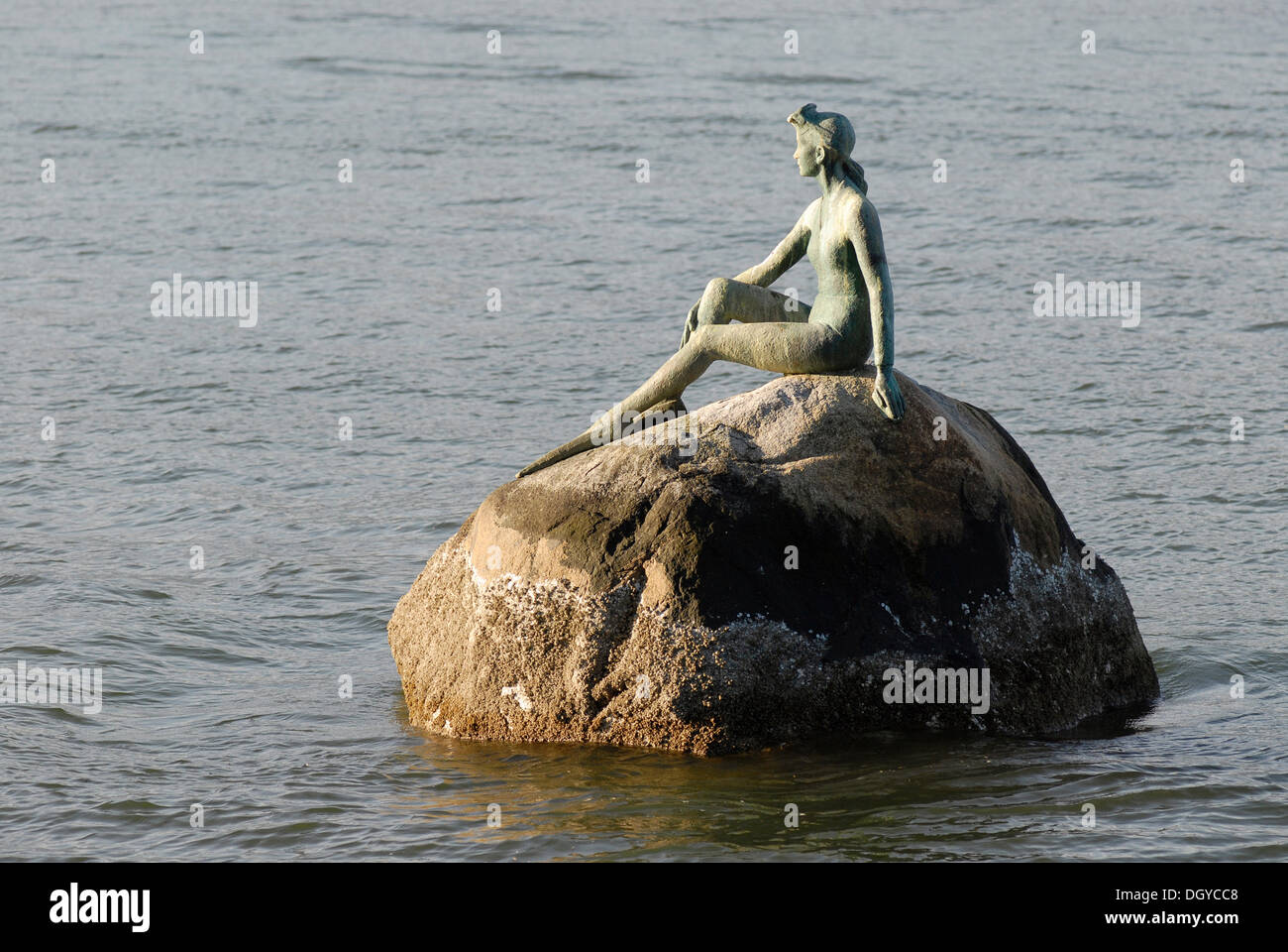 Girl In Wet Suit, a modern mermaid statue, Stanley Park, Vancouver, British Columbia, Canada, North America Stock Photo