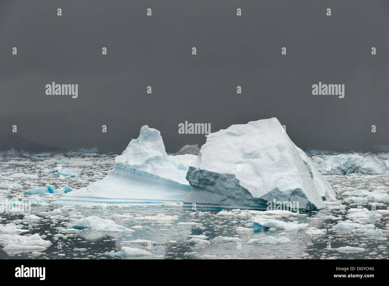 Icebergs, Johan Petersen Fjord, East Greenland, Greenland Stock Photo