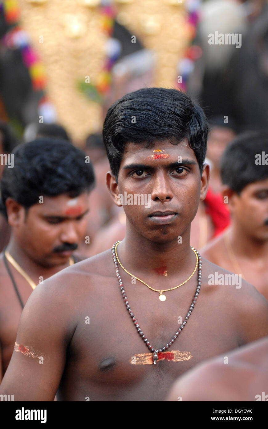 Young Brahmins, Hindu Pooram festival, Thrissur, Kerala, southern India, Asia Stock Photo