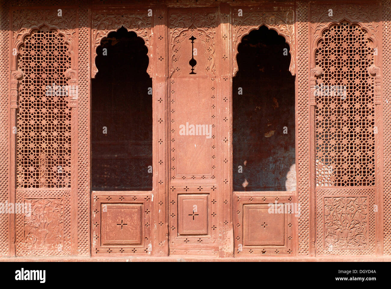 Window, sandstone, masonry work, Fort Pokaran, Pokaran, Rajasthan, North India, India, Asia Stock Photo