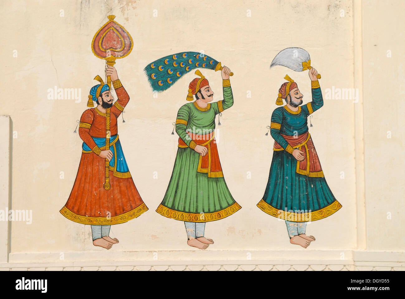 Mural, officials of the maharajas, Shiv Niwas, city palace of Udaipur, Rajasthan, North India, India, Asia Stock Photo