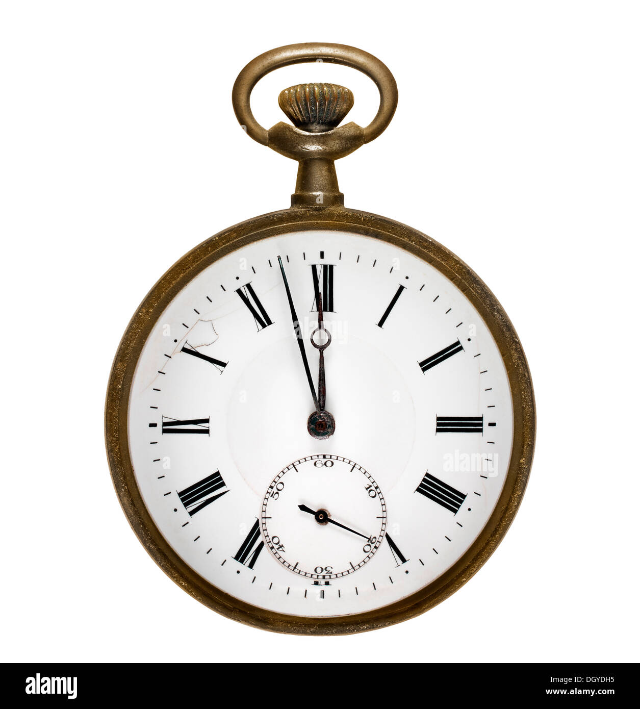 Old and rusty pocket clock. Midnight count dawn.Clipping path Stock Photo