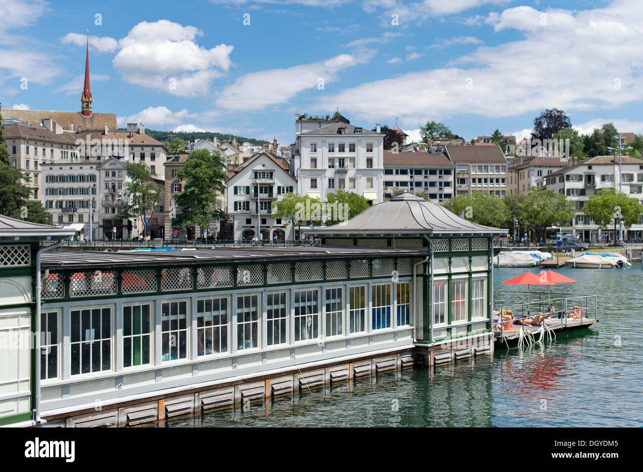 Historical Frauenbad, women's bathing pavilion, on the Limmat river in ...