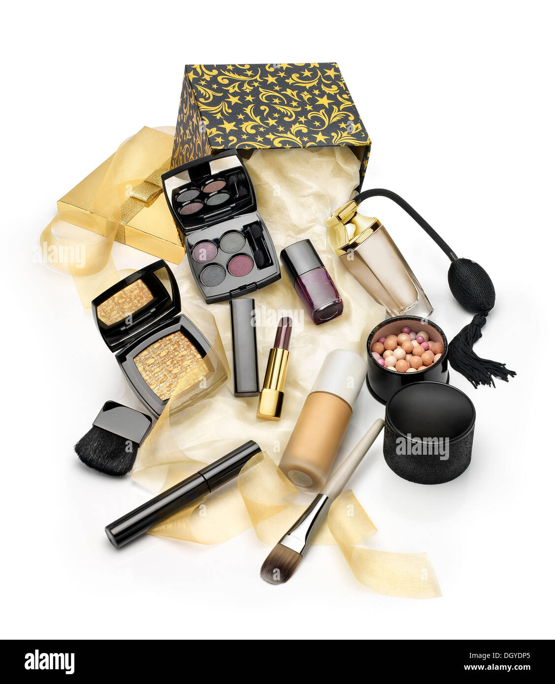 Makeups and cosmetics. Christmas gift set on white background Stock Photo