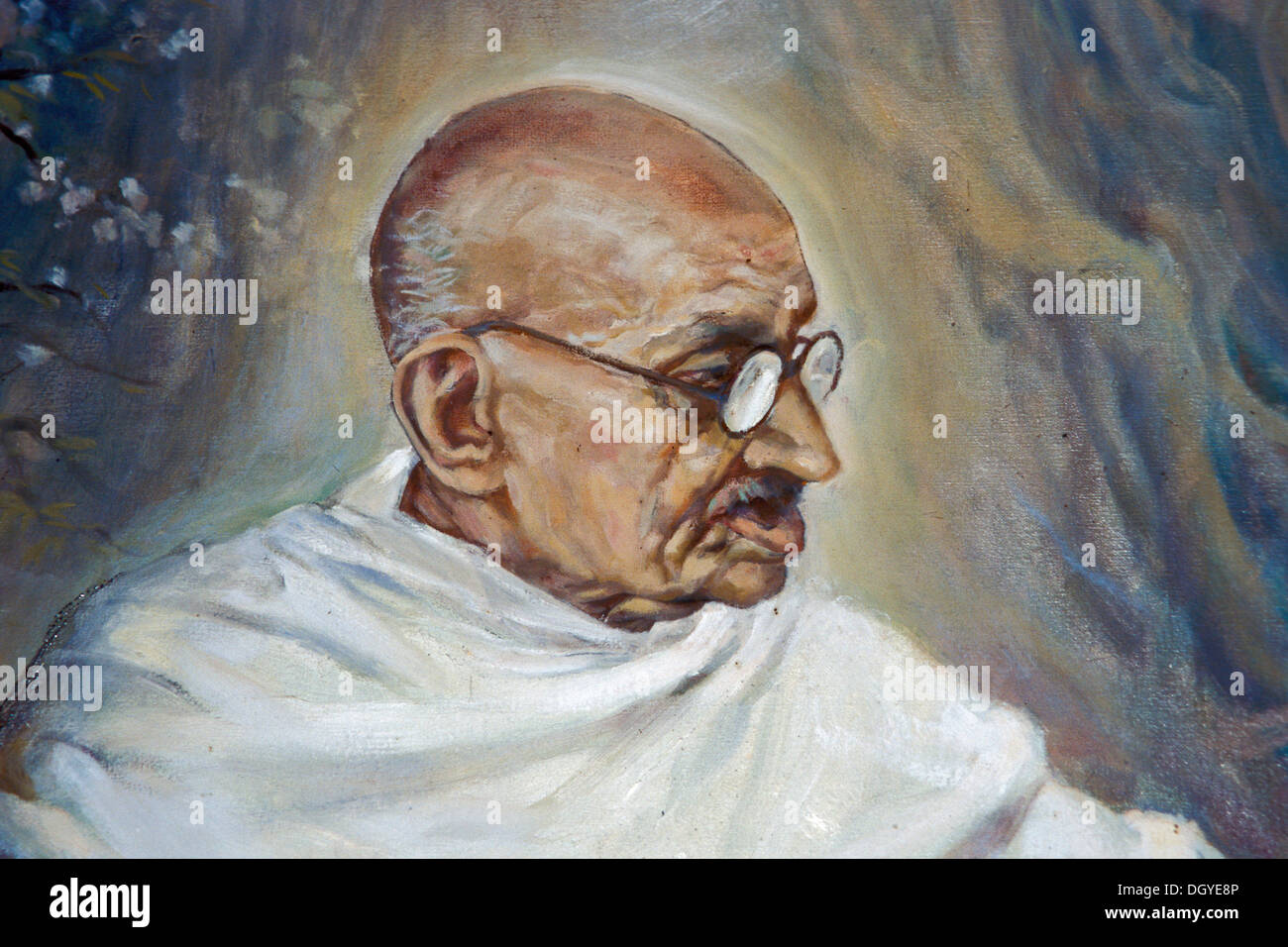 Portrait of the old Mahatma Gandhi, painting, Aga Khan Palace, Pune or Poona, Maharashtra, India, Asia Stock Photo